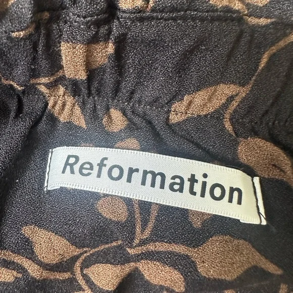 Reformation Black and Tan Larkin floral leaf patterned strapless maxi dress - Picture 2 of 8